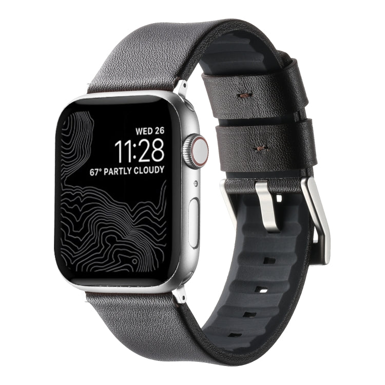 For Apple Watch Series 5 40mm Genuine Leather Hybrid Silicone Watch Band(Coffee Sliver Buckle) by bashfashion