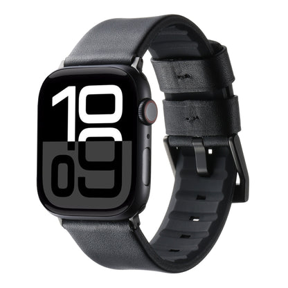 For Apple Watch Series 10 42mm Genuine Leather Hybrid Silicone Watch Band(Black Black Buckle) by bashfashion