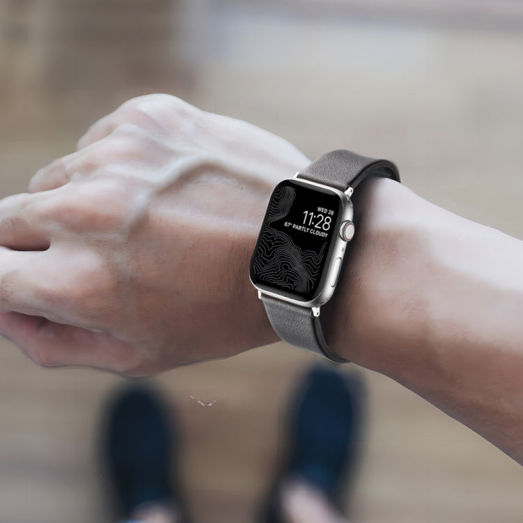 For Apple Watch Series 9 41mm Genuine Leather Hybrid Silicone Watch Band(Black Sliver Buckle) by bashfashion
