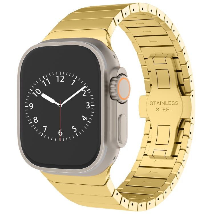 For Apple Watch Ultra 49mm One-bead Paint Alloy Butterfly Buckle Watch Band(Gold) by bashfashion