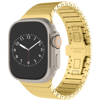 For Apple Watch Ultra 49mm One-bead Paint Alloy Butterfly Buckle Watch Band(Gold) by bashfashion