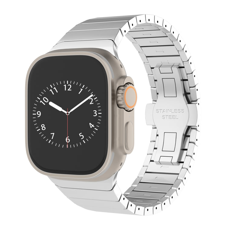 For Apple Watch Series 8 45mm One-bead Paint Alloy Butterfly Buckle Watch Band(Silver) by bashfashion