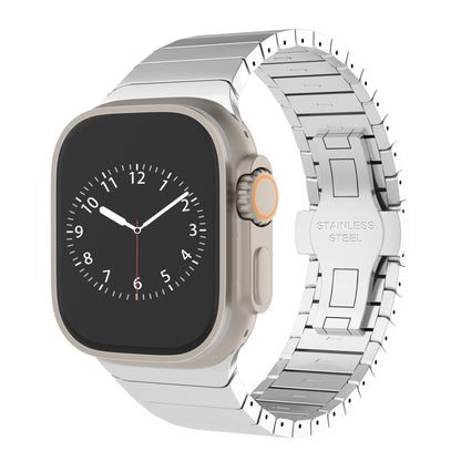 For Apple Watch Series 8 45mm One-bead Paint Alloy Butterfly Buckle Watch Band(Silver) by bashfashion