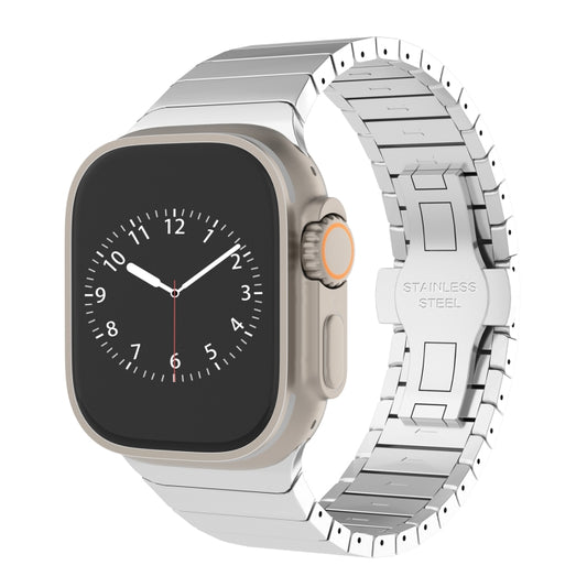 For Apple Watch Series 8 45mm One-bead Paint Alloy Butterfly Buckle Watch Band(Silver) by bashfashion