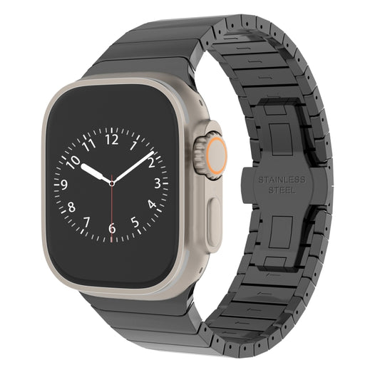 For Apple Watch Series 8 45mm One-bead Paint Alloy Butterfly Buckle Watch Band(Black) by bashfashion