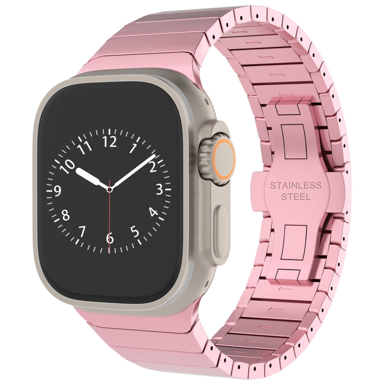 For Apple Watch Series 8 45mm One-bead Paint Alloy Butterfly Buckle Watch Band(Pink) by bashfashion