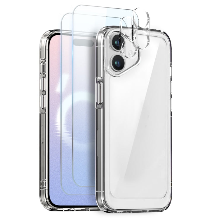 For iPhone 16 NORTHJO 5 in 1 Clear Phone Case with 2pcs Screen Film + 2pcs Camera Lens Film by NORTHJO