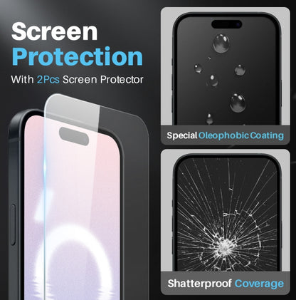 For iPhone 16 NORTHJO 5 in 1 Clear Phone Case with 2pcs Screen Film + 2pcs Camera Lens Film by NORTHJO