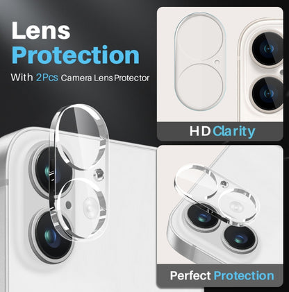 For iPhone 16 NORTHJO 5 in 1 Clear Phone Case with 2pcs Screen Film + 2pcs Camera Lens Film by NORTHJO