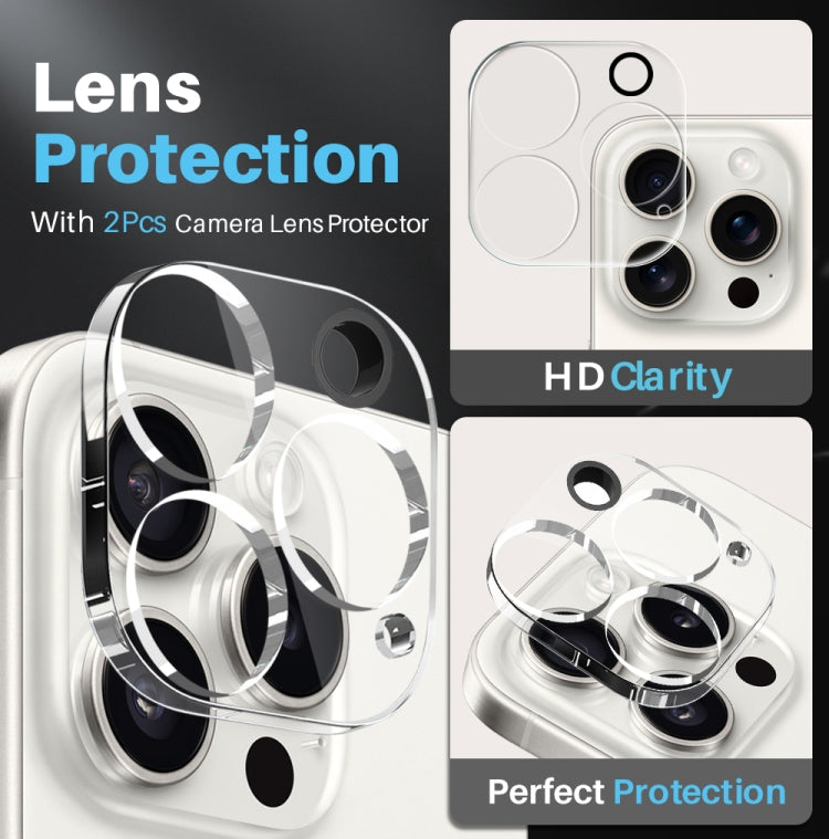 For iPhone 16 Pro NORTHJO 5 in 1 Clear Phone Case with 2pcs Screen Film + 2pcs Camera Lens Film by NORTHJO