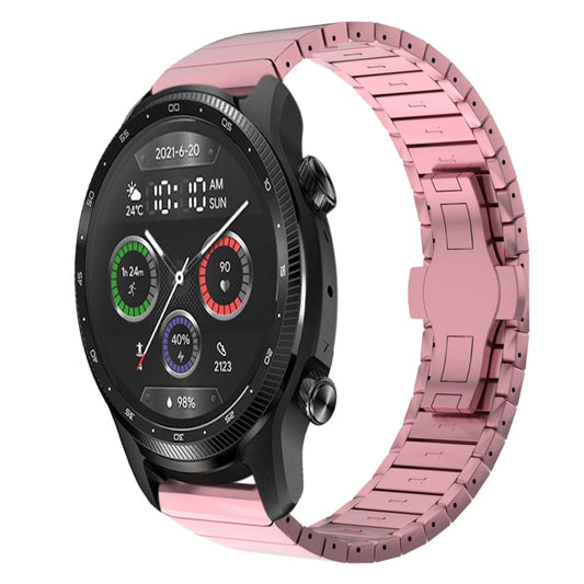 For Ticwatch Pro X 22mm One Bead Paint Butterfly Buckle Alloy Watch Band(Pink) by bashfashion