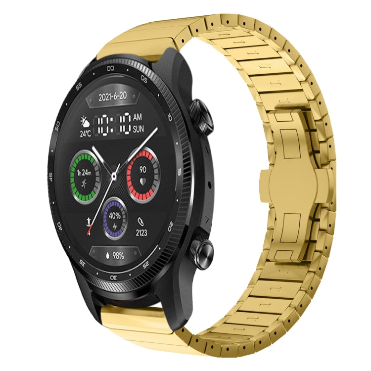 For Ticwatch Pro X 22mm One Bead Paint Butterfly Buckle Alloy Watch Band(Gold) by bashfashion