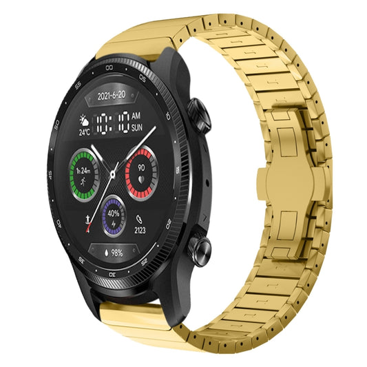 For Ticwatch Pro X 22mm One Bead Paint Butterfly Buckle Alloy Watch Band(Gold) by bashfashion