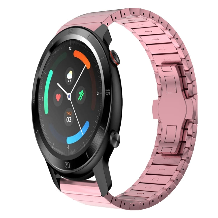 For Ticwatch GTX 22mm One Bead Paint Butterfly Buckle Alloy Watch Band(Pink) by bashfashion