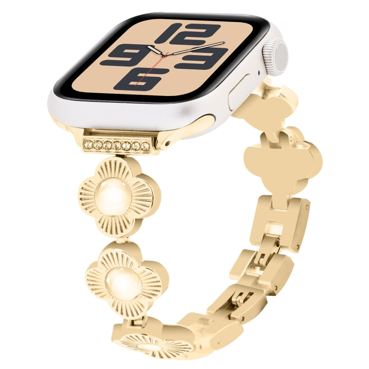 For Apple Watch SE 2023 44mm Four Leaf Clover Quick-Release Metal Chain Watch Band(Gold) by bashfashion
