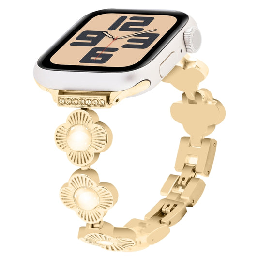 For Apple Watch SE 2023 44mm Four Leaf Clover Quick-Release Metal Chain Watch Band(Gold) by bashfashion