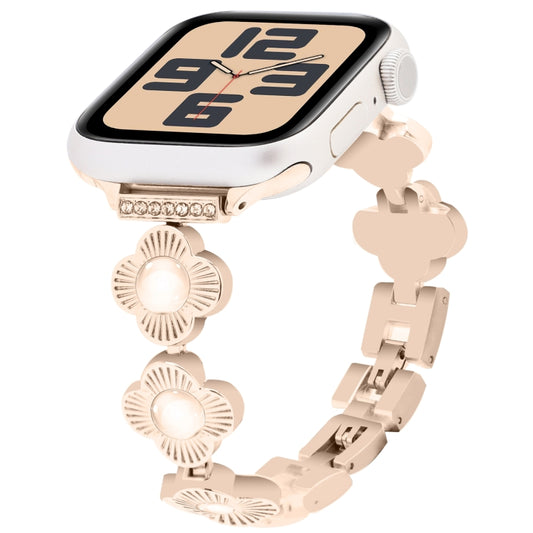 For Apple Watch SE 2023 44mm Four Leaf Clover Quick-Release Metal Chain Watch Band(Rose Gold) by bashfashion