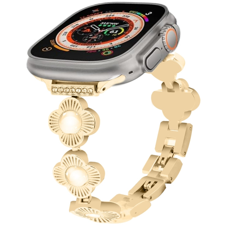 For Apple Watch Ultra 49mm Four Leaf Clover Quick-Release Metal Chain Watch Band(Gold) by bashfashion