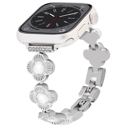 For Apple Watch Series 8 45mm Four Leaf Clover Quick-Release Metal Chain Watch Band(Silver) by bashfashion