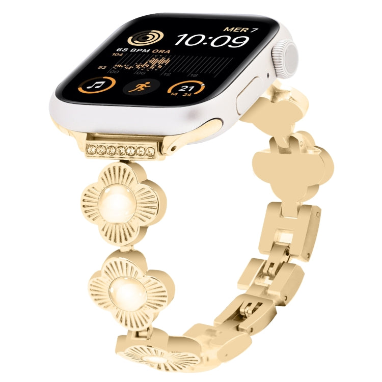 For Apple Watch SE 2022 44mm Four Leaf Clover Quick-Release Metal Chain Watch Band(Gold) by bashfashion