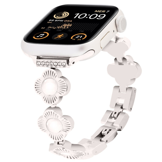 For Apple Watch SE 2022 44mm Four Leaf Clover Quick-Release Metal Chain Watch Band(Starlight) by bashfashion
