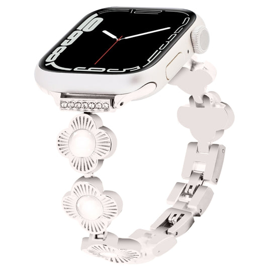 For Apple Watch Series 7 45mm Four Leaf Clover Quick-Release Metal Chain Watch Band(Starlight) by bashfashion