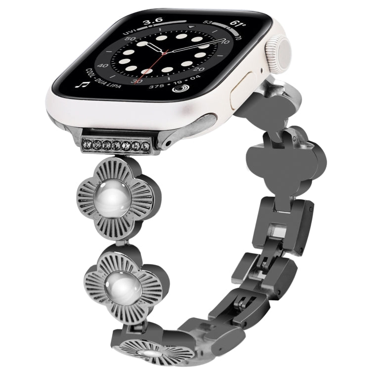 For Apple Watch Series 6 44mm Four Leaf Clover Quick-Release Metal Chain Watch Band(Black) by bashfashion