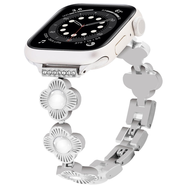 For Apple Watch Series 6 44mm Four Leaf Clover Quick-Release Metal Chain Watch Band(Silver) by bashfashion