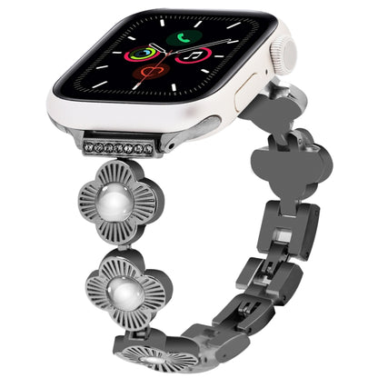 For Apple Watch Series 5 44mm Four Leaf Clover Quick-Release Metal Chain Watch Band(Black) by bashfashion