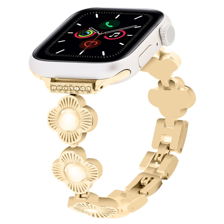 For Apple Watch Series 5 44mm Four Leaf Clover Quick-Release Metal Chain Watch Band(Gold) by bashfashion