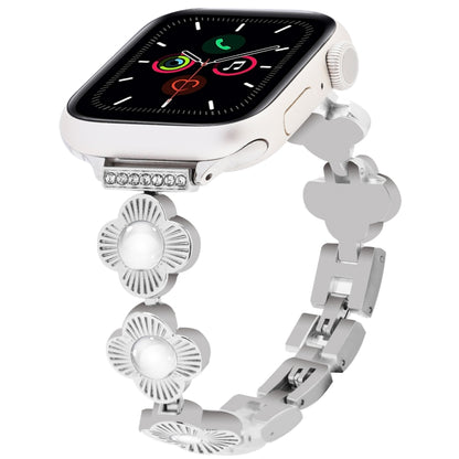 For Apple Watch Series 5 44mm Four Leaf Clover Quick-Release Metal Chain Watch Band(Silver) by bashfashion
