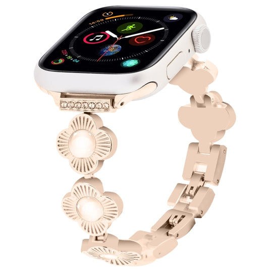 For Apple Watch Series 4 44mm Four Leaf Clover Quick-Release Metal Chain Watch Band(Rose Gold) by bashfashion