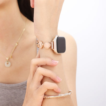 For Apple Watch Series 3 42mm Four Leaf Clover Quick-Release Metal Chain Watch Band(Rose Gold) by bashfashion