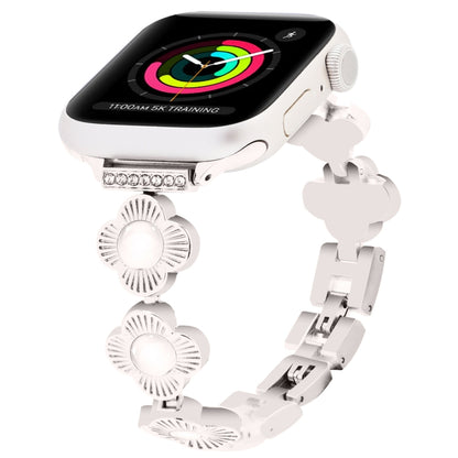 For Apple Watch Series 3 42mm Four Leaf Clover Quick-Release Metal Chain Watch Band(Starlight) by bashfashion
