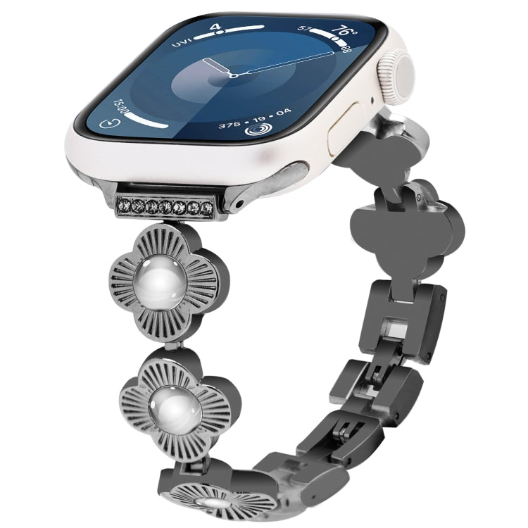 For Apple Watch Series 9 41mm Four Leaf Clover Quick-Release Metal Chain Watch Band(Black) by bashfashion