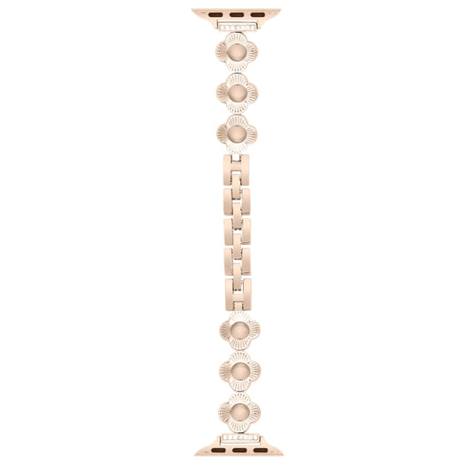 For Apple Watch Series 9 41mm Four Leaf Clover Quick-Release Metal Chain Watch Band(Rose Gold) by bashfashion