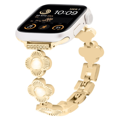 For Apple Watch SE 2022 40mm Four Leaf Clover Quick-Release Metal Chain Watch Band(Gold) by bashfashion