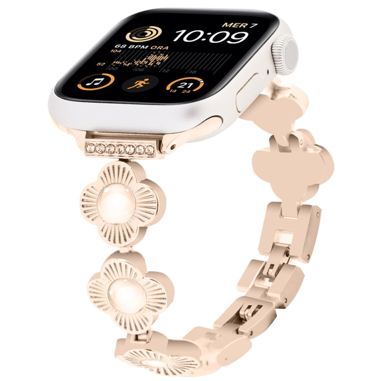 For Apple Watch SE 2022 40mm Four Leaf Clover Quick-Release Metal Chain Watch Band(Rose Gold) by bashfashion