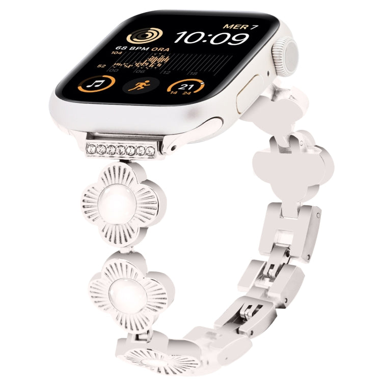 For Apple Watch SE 2022 40mm Four Leaf Clover Quick-Release Metal Chain Watch Band(Starlight) by bashfashion
