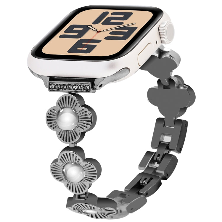 For Apple Watch SE 2023 40mm Four Leaf Clover Quick-Release Metal Chain Watch Band(Black) by bashfashion