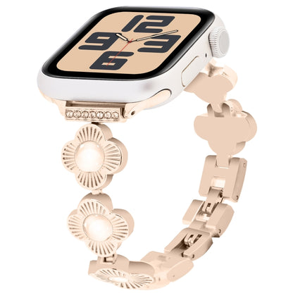 For Apple Watch SE 2023 40mm Four Leaf Clover Quick-Release Metal Chain Watch Band(Rose Gold) by bashfashion