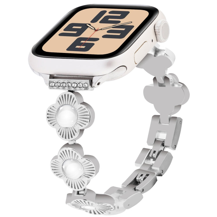 For Apple Watch SE 2023 40mm Four Leaf Clover Quick-Release Metal Chain Watch Band(Silver) by bashfashion