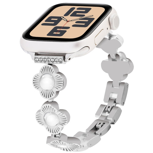 For Apple Watch SE 2023 40mm Four Leaf Clover Quick-Release Metal Chain Watch Band(Silver) by bashfashion