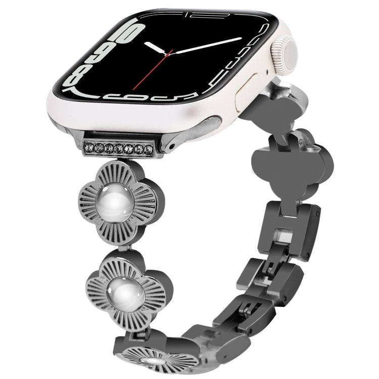 For Apple Watch Series 7 41mm Four Leaf Clover Quick-Release Metal Chain Watch Band(Black) by bashfashion