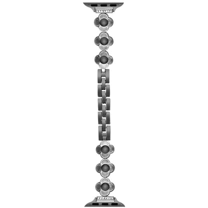 For Apple Watch Series 7 41mm Four Leaf Clover Quick-Release Metal Chain Watch Band(Black) by bashfashion