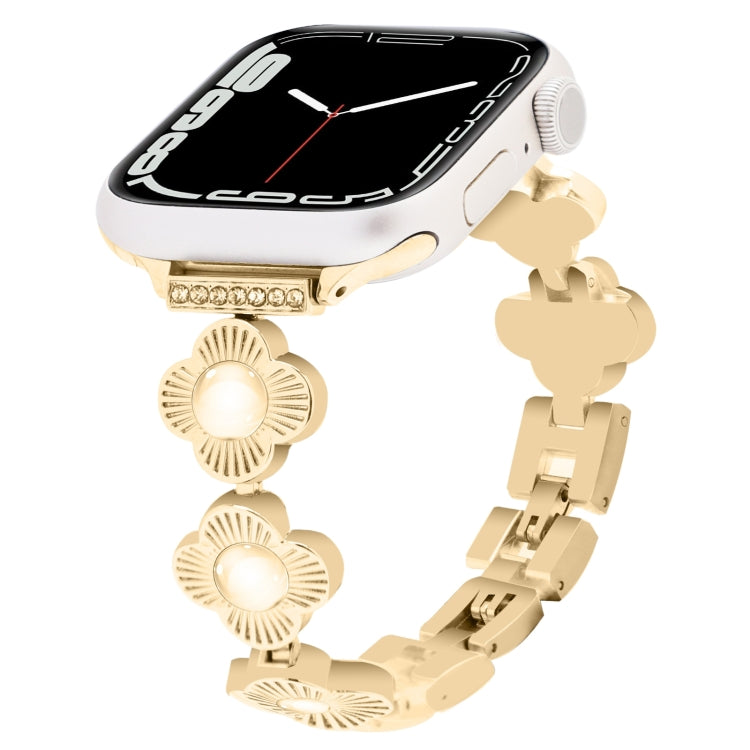 For Apple Watch Series 7 41mm Four Leaf Clover Quick-Release Metal Chain Watch Band(Gold) by bashfashion