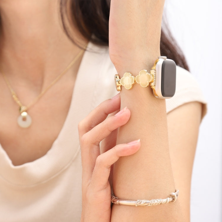 For Apple Watch Series 7 41mm Four Leaf Clover Quick-Release Metal Chain Watch Band(Gold) by bashfashion