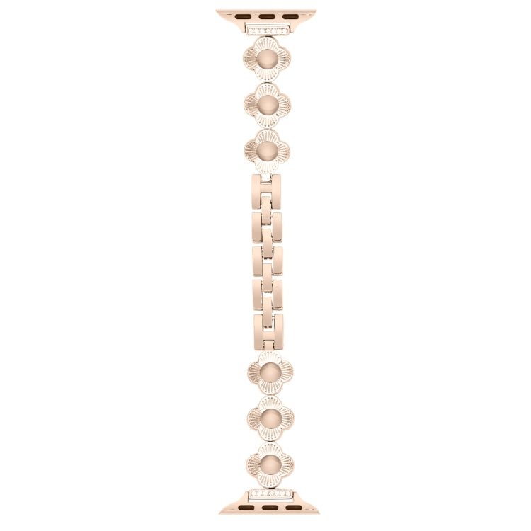 For Apple Watch Series 7 41mm Four Leaf Clover Quick-Release Metal Chain Watch Band(Rose Gold) by bashfashion