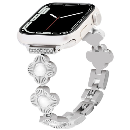 For Apple Watch Series 7 41mm Four Leaf Clover Quick-Release Metal Chain Watch Band(Silver) by bashfashion