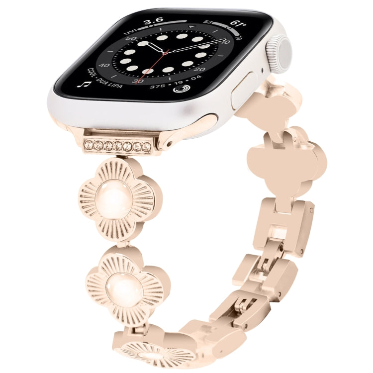 For Apple Watch Series 6 40mm Four Leaf Clover Quick-Release Metal Chain Watch Band(Rose Gold) by bashfashion